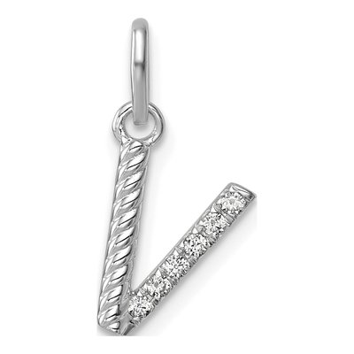 14K White Gold 1/20 ct tw Diamond Initial V Pendant