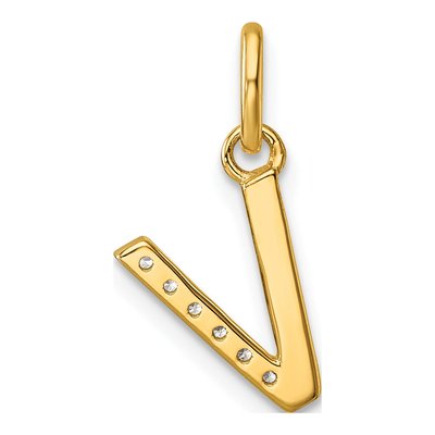 14K Yellow Gold 1/20 ct tw Diamond Initial V Pendant – view 3