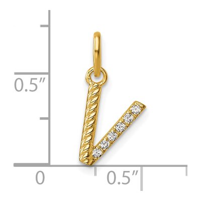 14K Yellow Gold 1/20 ct tw Diamond Initial V Pendant – view 4