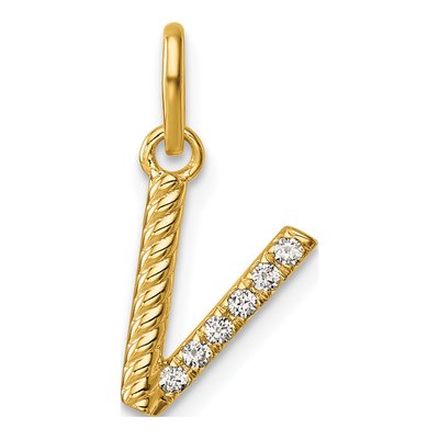 14K Yellow Gold 1/20 ct tw Diamond Initial V Pendant