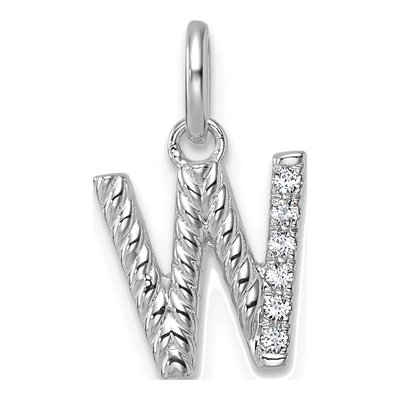 14K White Gold 1/20 ct tw Diamond Initial W Pendant