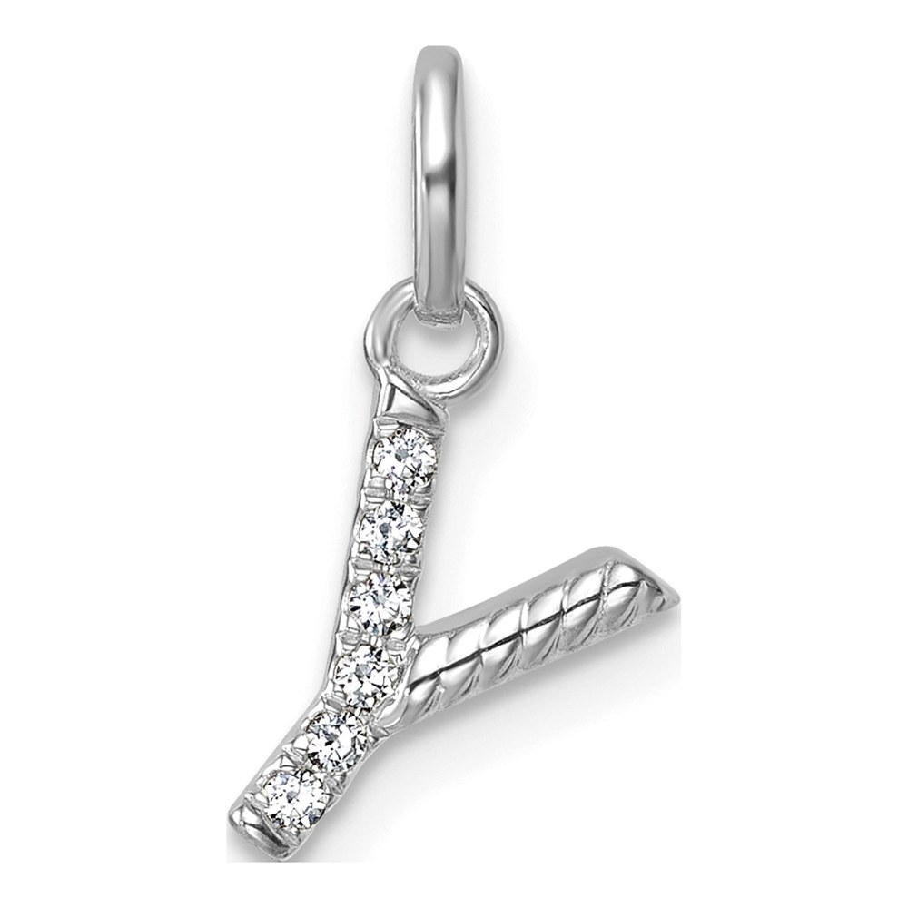 14K White Gold Rhodium-Plated Twisted .05 ct. Diamond Initial Y Charm Pendant