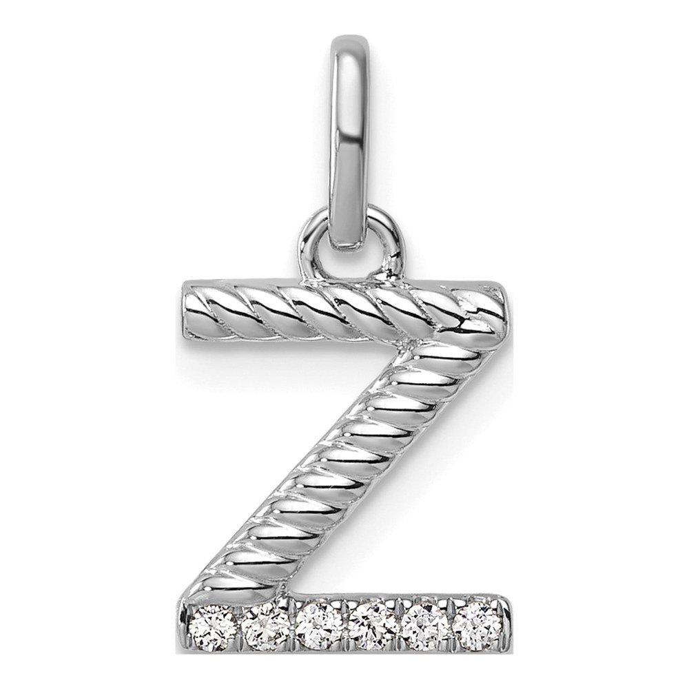 14K White Gold Rhodium-Plated Twisted .05 ct. Diamond Initial Z Charm Pendant