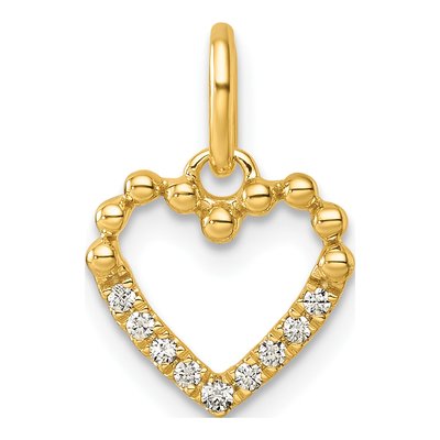 14K Yellow Gold 1/20 ct tw Diamond Beaded Heart Pendant