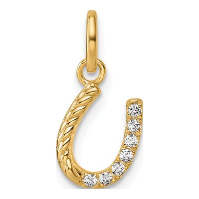 14K Yellow Gold 1/15 ct tw Diamond Horseshoe Pendant