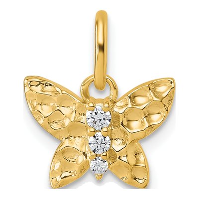14K Yellow Gold 1/15 ct tw Diamond Butterfly Pendant
