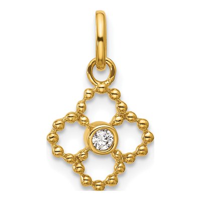 14K Yellow Gold 1/20 ct tw Diamond Beaded Floral Pendant