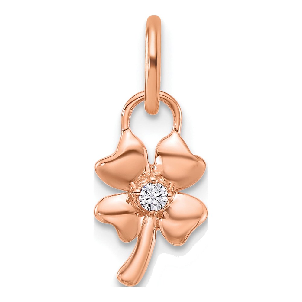 14K Rose Gold Polished 0.03ct Diamond Four Leaf Clover Charm Pendant