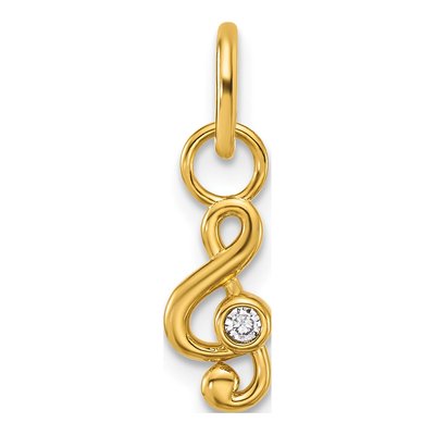 14K Yellow Gold Diamond Treble Clef Charm