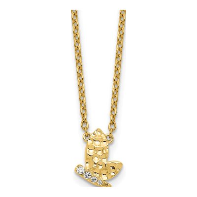14K Yellow Gold 1/20 ct tw Diamond Butterfly Necklace