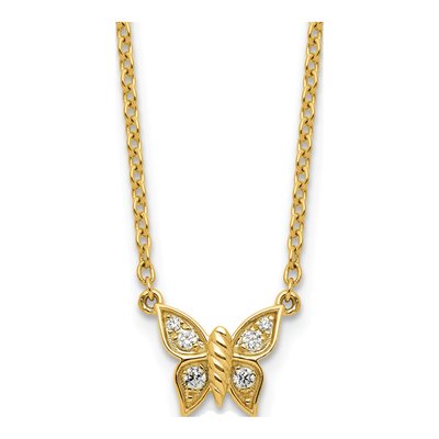 14K Yellow Gold 1/10 ct tw Diamond Butterfly Necklace