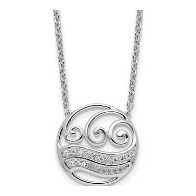 14K White Gold 1/6 ct tw Diamond Circle Waves Necklace