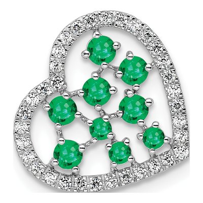 14K White Gold 1/5 ct tw Emerald & Diamond Heart Slide Pendant