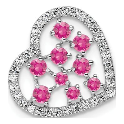 14K White Gold 1/5 ct tw Pink Tourmaline & Diamond Heart Slide Pendant