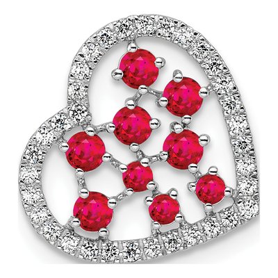 14K White Gold 1/5 ct tw Ruby & Diamond Heart Slide Pendant