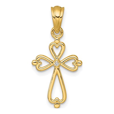 14K Yellow Gold Diamond Cross Pendant