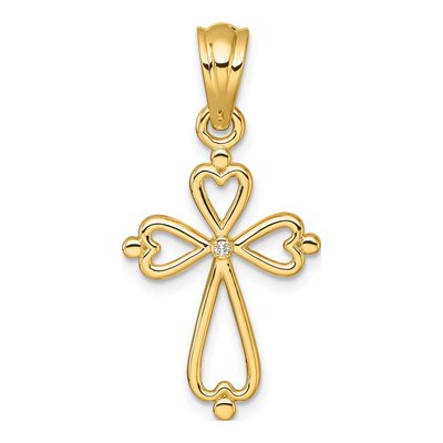 14K Yellow Gold Diamond Cross Pendant