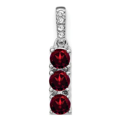 14K White Gold Garnet & Diamond 3-Stone Pendant