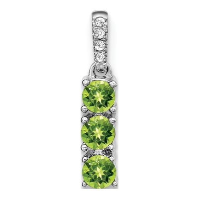 14K White Gold Peridot & Diamond 3-Stone Pendant