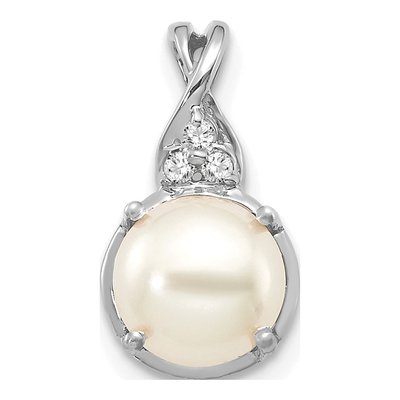 14K White Gold Cultured Pearl & Diamond June Pendant