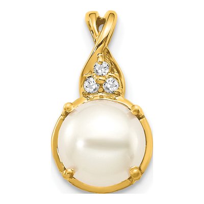 14K Yellow Gold Pearl & Diamond June Pendant