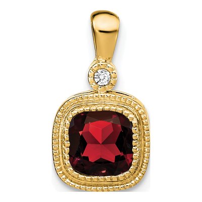 14K Yellow Gold Garnet & Diamond Cushion Pendant