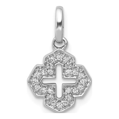 14K White Gold 1/10 ct tw Diamond Fancy Cross Pendant