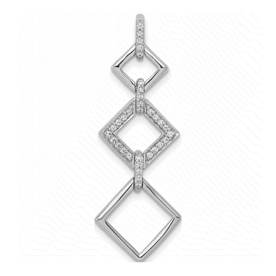 14K White Gold 1/6 ct tw Diamond Three Square Dangle Pendant