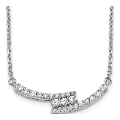 14K White Gold 1/3 ct tw Diamond Bypass Curved Bar Necklace