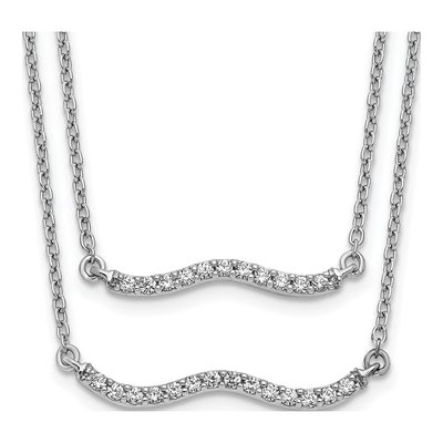 14K White Gold 1/4 ct tw Diamond Wavy Bar Double Strand Necklace