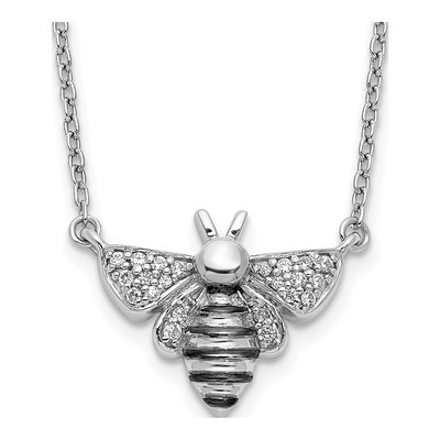 14K White Gold 1/10 ct tw Diamond Bee Pendant Necklace