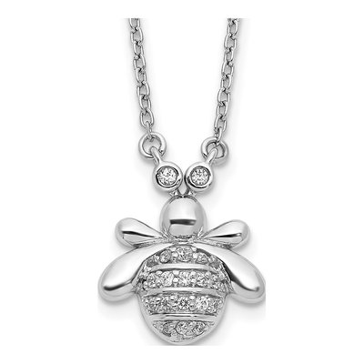 14K White Gold 1/10 ct tw Diamond Bee Pendant Necklace