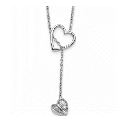 14K White Gold 1/15 ct tw Diamond Heart Lariat Pendant Necklace