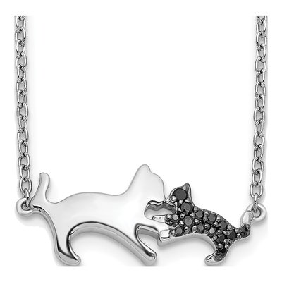 14K White Gold 1/20 ct tw Diamond Mother Baby Cat Pendant Necklace