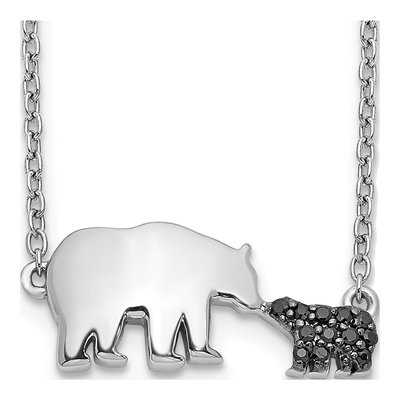 14K White Gold 1/20 ct tw Diamond Mother Baby Bear Pendant Necklace