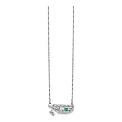 14K White Gold 1/15 ct tw Emerald & Diamond Bar Feather Pendant Necklace – view 3