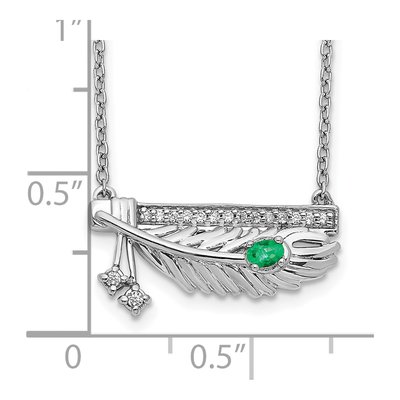 14K White Gold 1/15 ct tw Emerald & Diamond Bar Feather Pendant Necklace – view 4