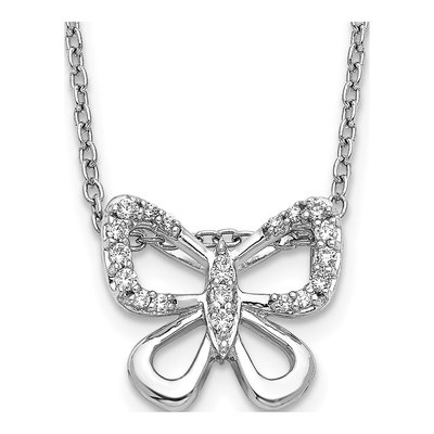14K White Gold 1/10 ct tw Diamond Butterfly Pendant Necklace