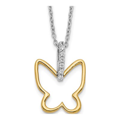 14K Two-Tone Gold 1/10 ct tw Diamond Butterfly Pendant Necklace
