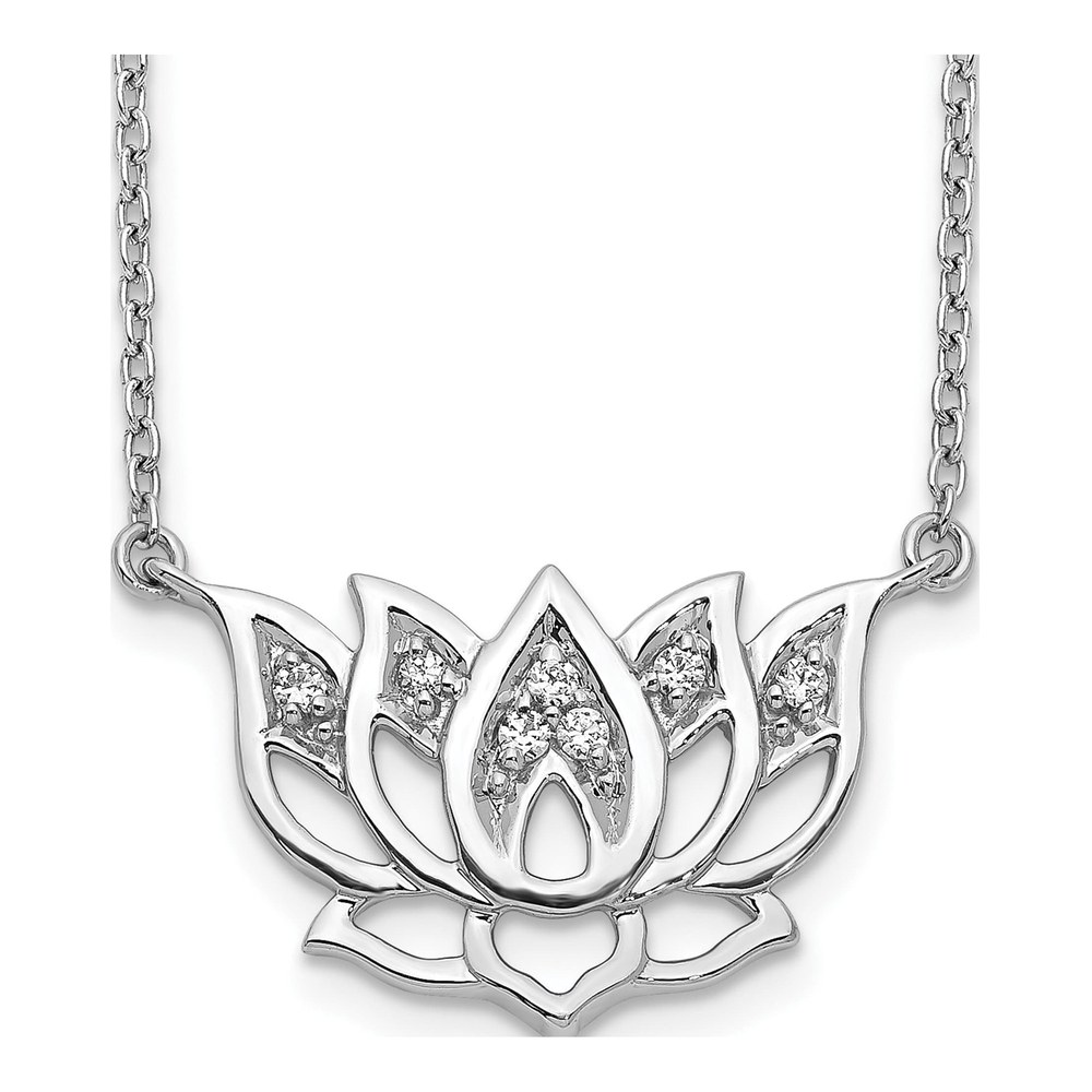 14K White Gold 1/15 ct tw Diamond Lotus Flower Pendant Necklace