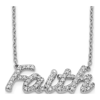 14K White Gold 1/4 ct tw Diamond Faith Script Pendant Necklace