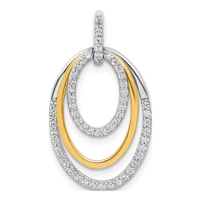 14K Two-Tone Gold 1/4 ct tw Diamond Triple Oval Pendant