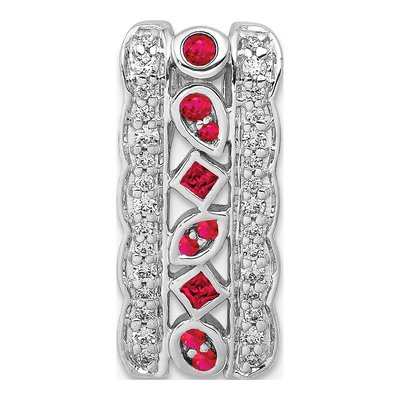 14K White Gold 1/5 ct tw Ruby & Diamond Vintage Slide Pendant