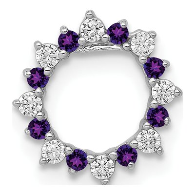 14K White Gold 1/8 ct tw Amethyst & Diamond Circle Slide Pendant