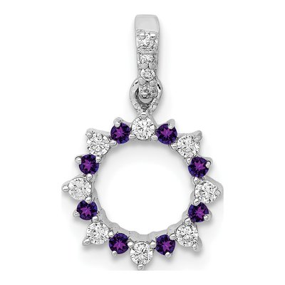 14K White Gold 1/7 ct tw Amethyst & Diamond Circle Pendant