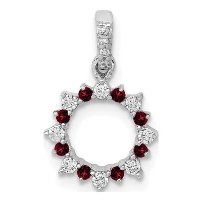 14K White Gold 1/7 ct tw Garnet & Diamond Circle Pendant