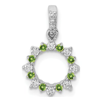 14K White Gold 1/7 ct tw Peridot & Diamond Circle Pendant