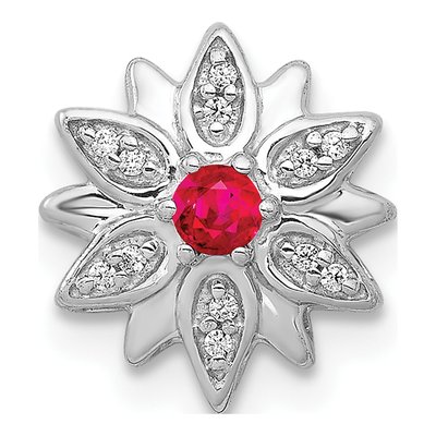 14K White Gold 1/20 ct tw Ruby & Diamond Flower Slide Pendant