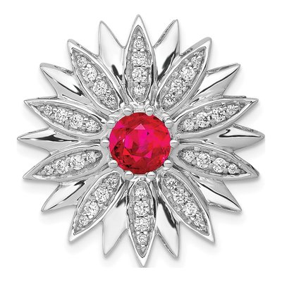 14K White Gold 3/8 ct tw Ruby & Diamond Flower Slide Pendant