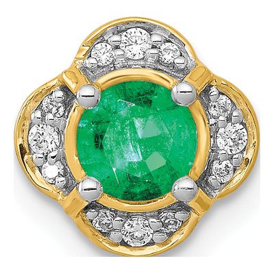 14K Yellow Gold 1/15 ct tw Emerald & Diamond Slide Pendant